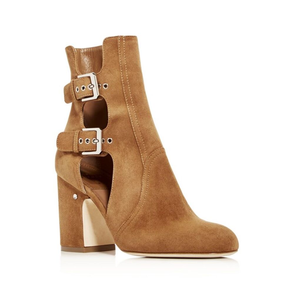 LAURENCE DACADE Womens Beige Amanda Square Toe Block Heel Leather Booties 36